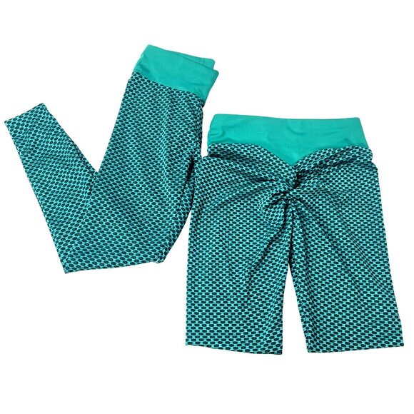 2 Pairs of Viral TT Famous Blue Ruched Scrunch Butt Lifting Leggings Size S